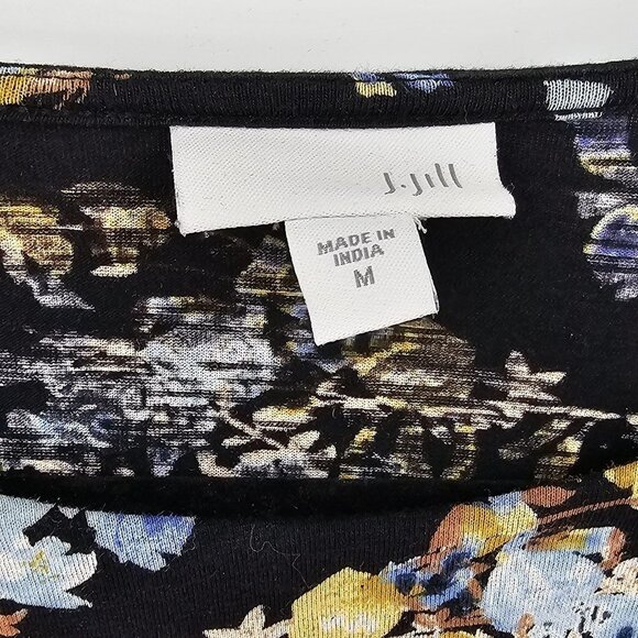 J. Jill Flowy Black Floral Top Oversized Tiered Tunic Blouse Loose Relaxed Fit - Picture 4 of 7